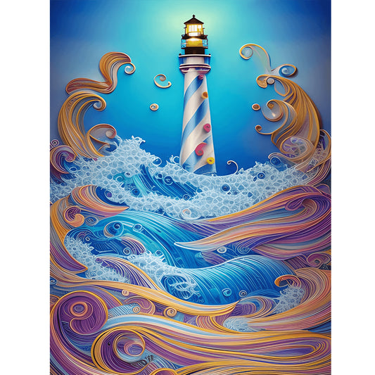 Paper Painting Of Lighthouse - Full Round Drill Diamond Painting 30*40CM