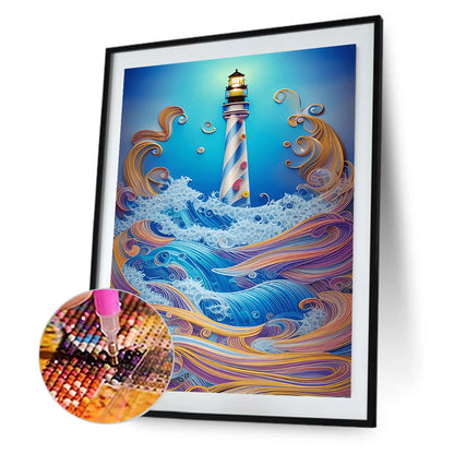 Paper Painting Of Lighthouse - Full Round Drill Diamond Painting 30*40CM