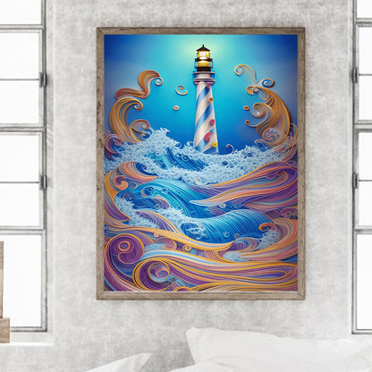 Paper Painting Of Lighthouse - Full Round Drill Diamond Painting 30*40CM