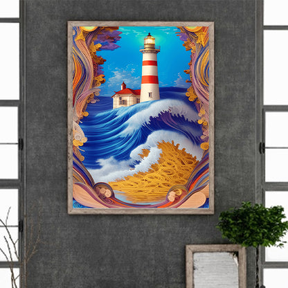 Paper Painting Of Lighthouse - Full Round Drill Diamond Painting 30*40CM