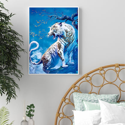 White Tiger On The Mountain - Full Round Drill Diamond Painting 30*40CM