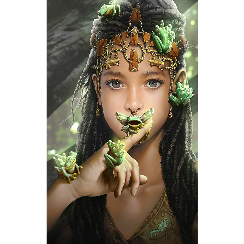 Girl Holding A Frog - Full Round Drill Diamond Painting 30*50CM