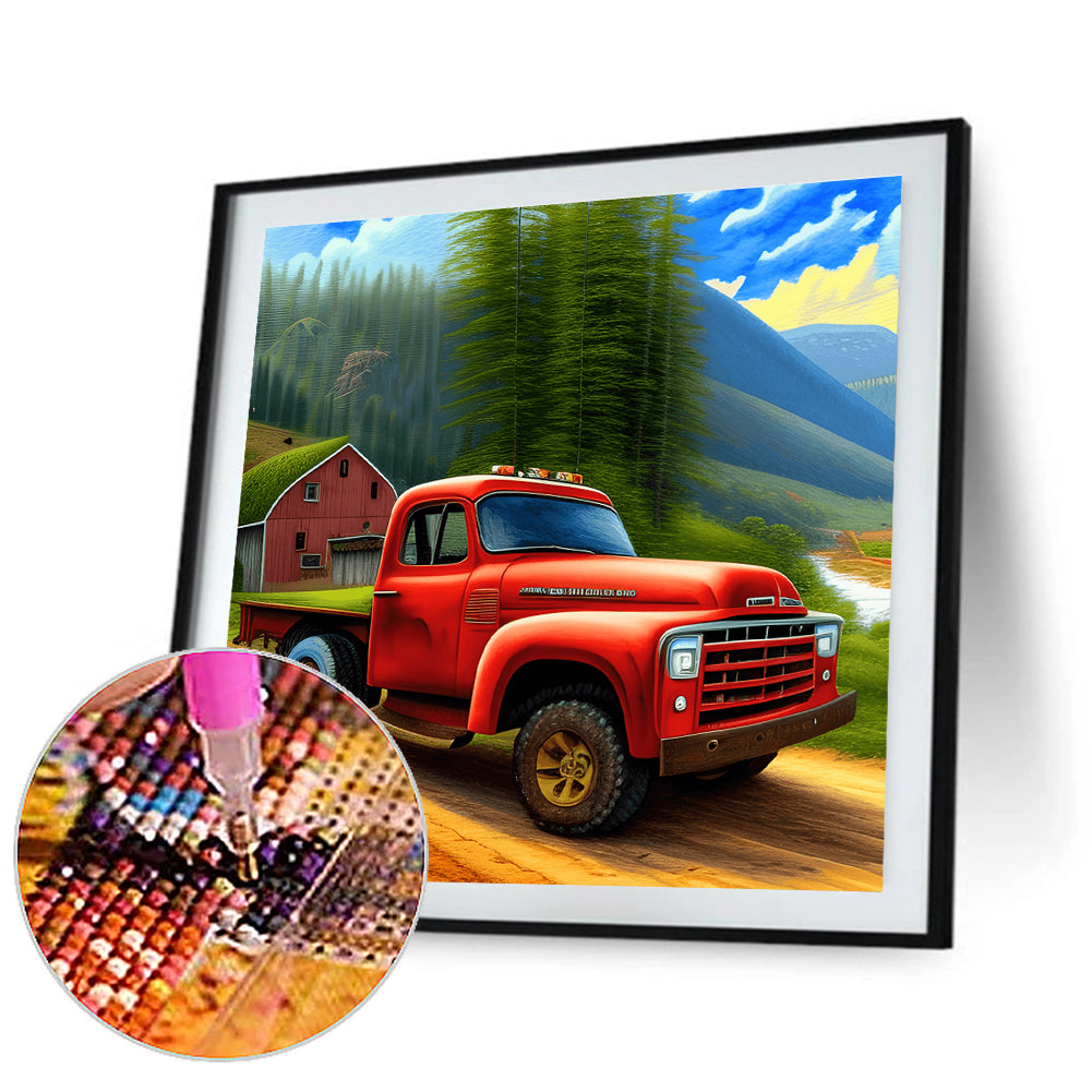 Field Red Car - Full Round Drill Diamond Painting 30*30CM