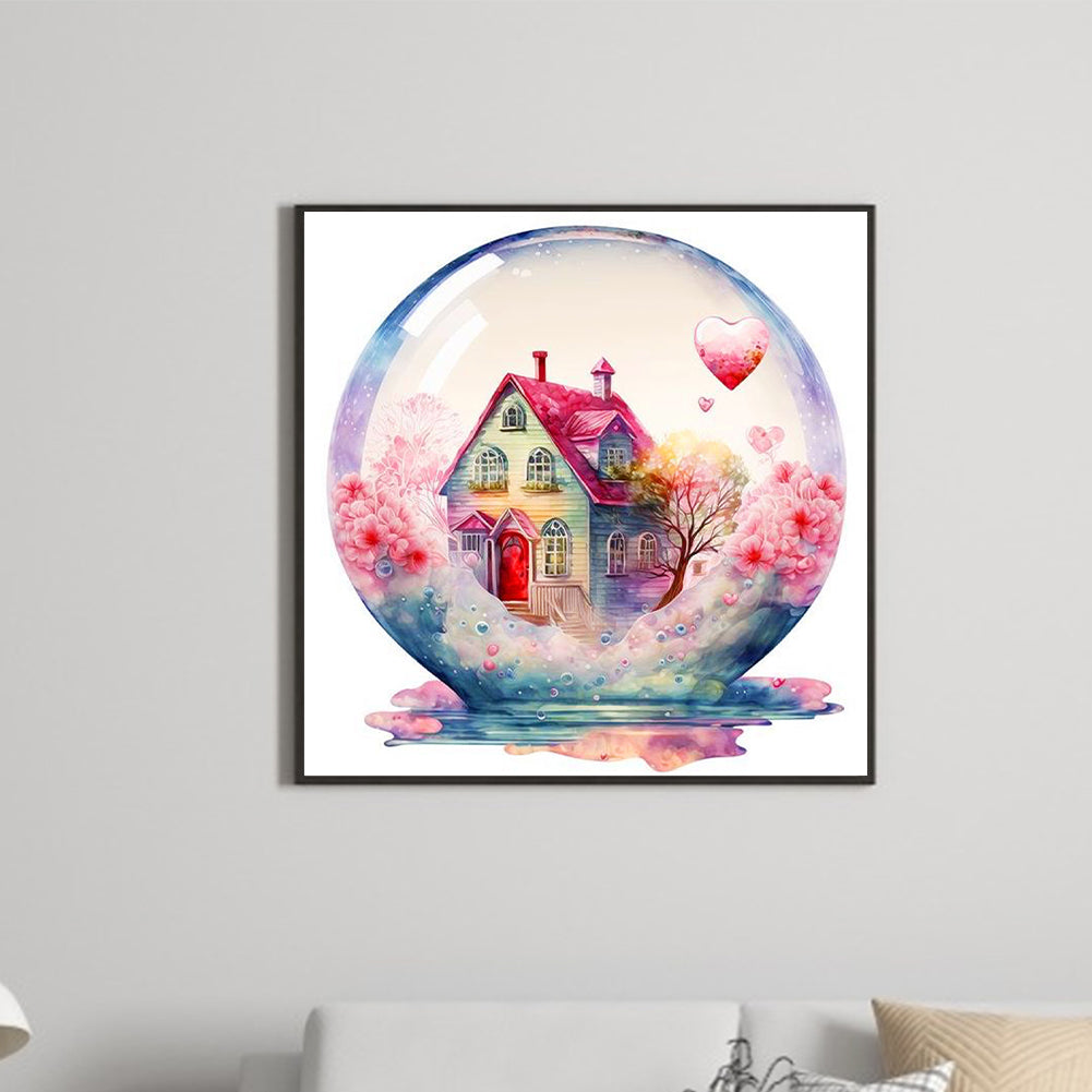 Small House Surrounded By Flowers - Full Round Drill Diamond Painting 30*30CM