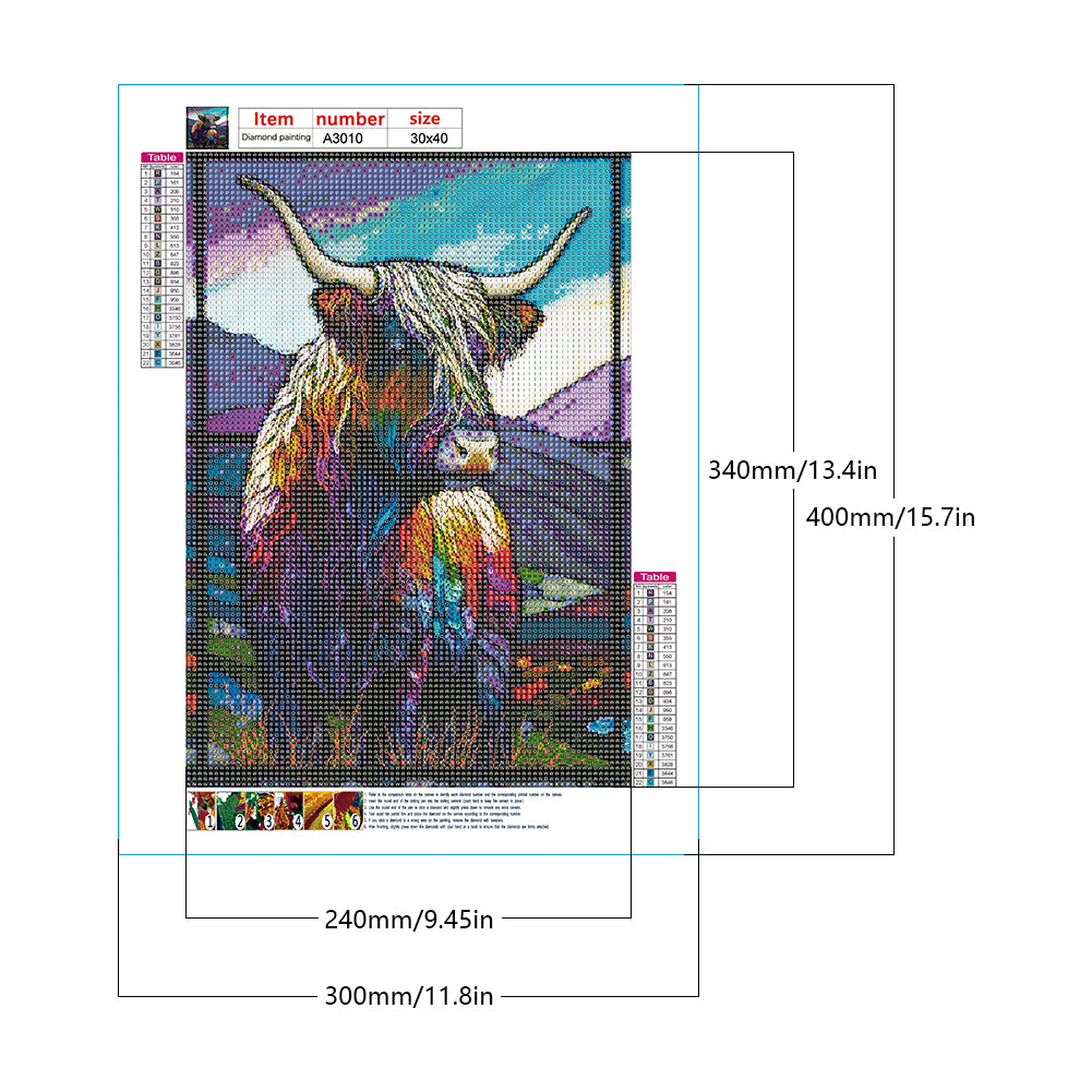 Highland Yak Glass Painting - Full Round Drill Diamond Painting 30*40CM