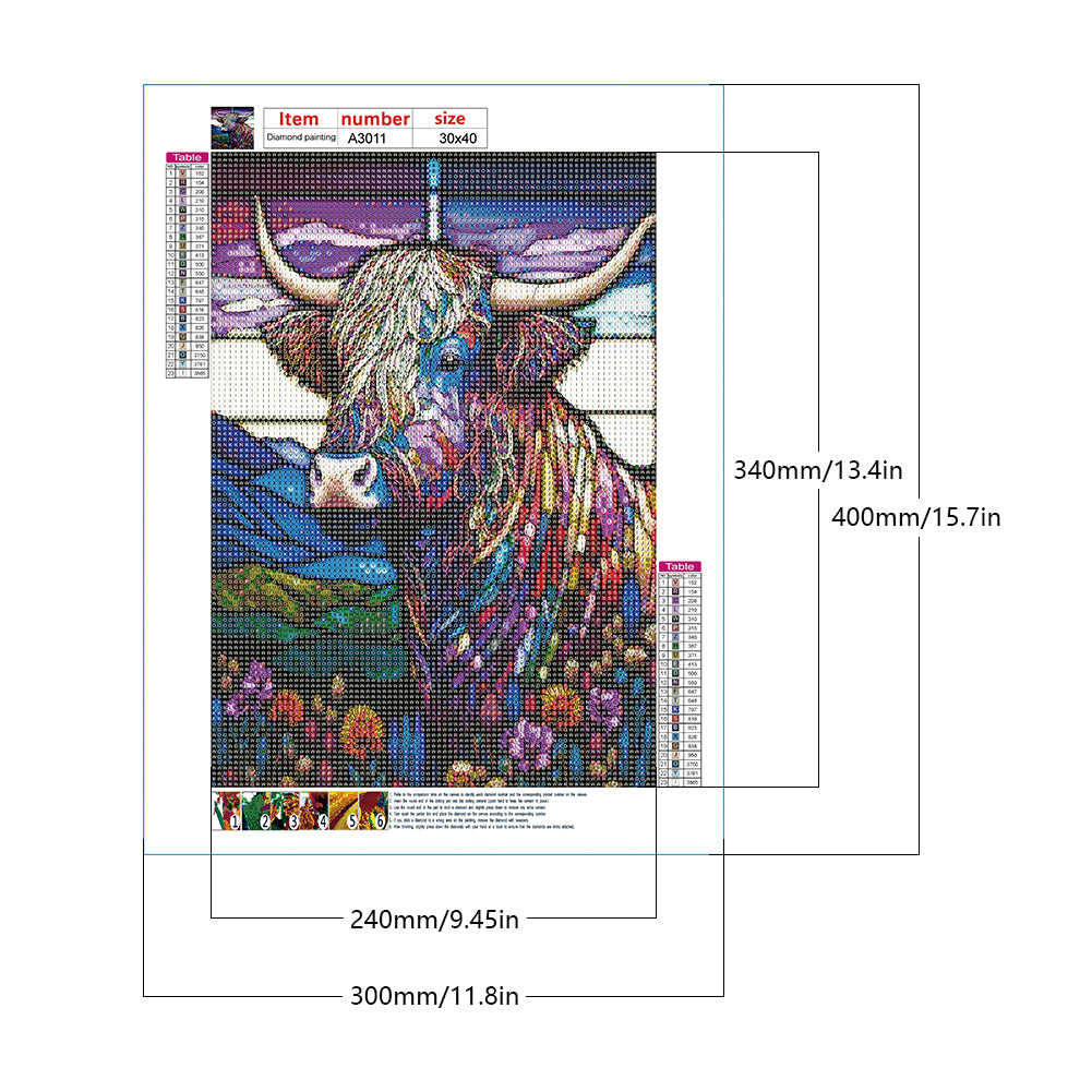 Highland Yak Glass Painting - Full Round Drill Diamond Painting 30*40CM