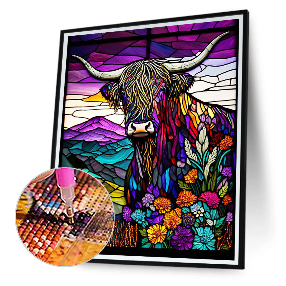 Highland Yak Glass Painting - Full Round Drill Diamond Painting 30*40CM