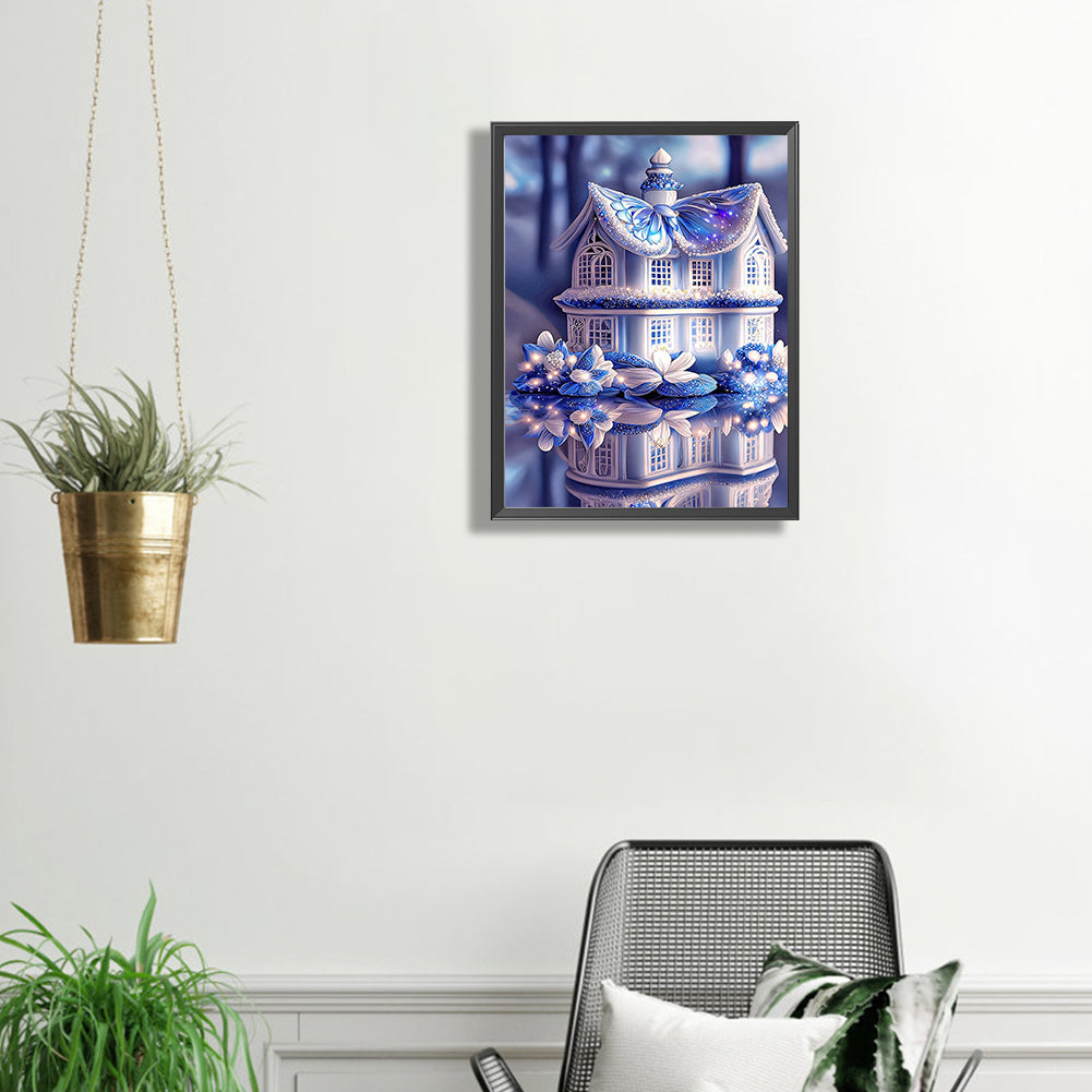 Blue Butterfly House - Full Square Drill Diamond Painting 30*40CM