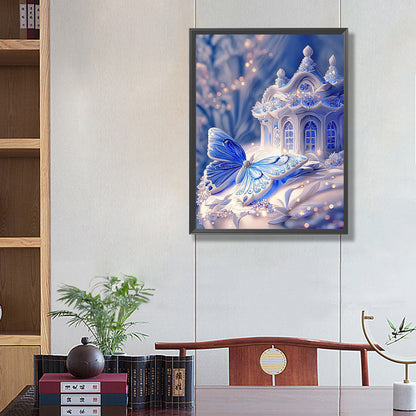 Blue Butterfly House - Full Square Drill Diamond Painting 40*50CM
