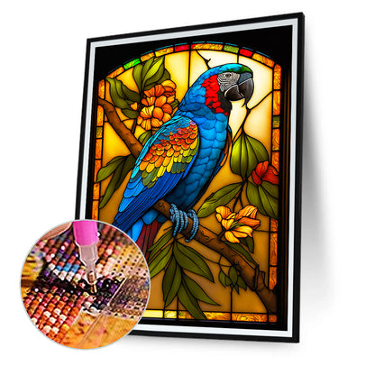 Blue Parrot Glass Painting - Full Round Drill Diamond Painting 30*40CM