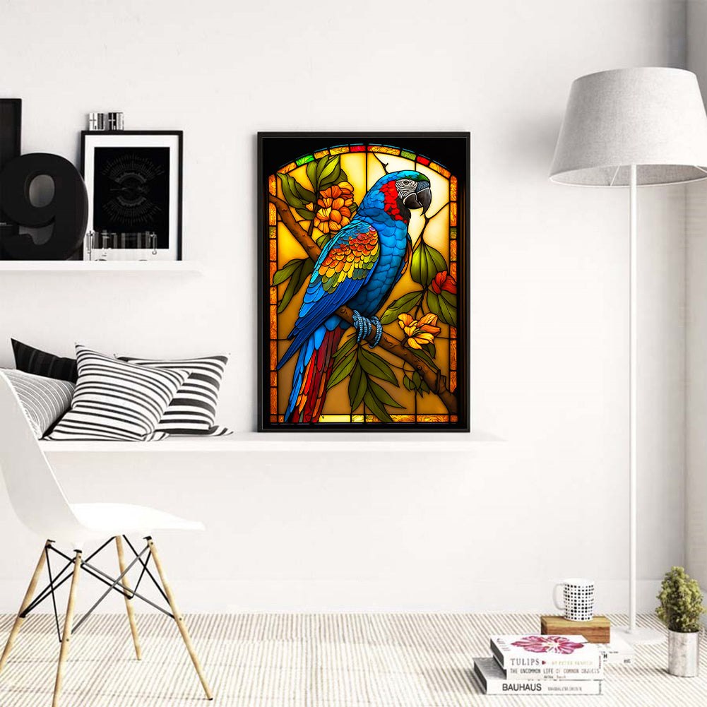 Blue Parrot Glass Painting - Full Round Drill Diamond Painting 30*40CM