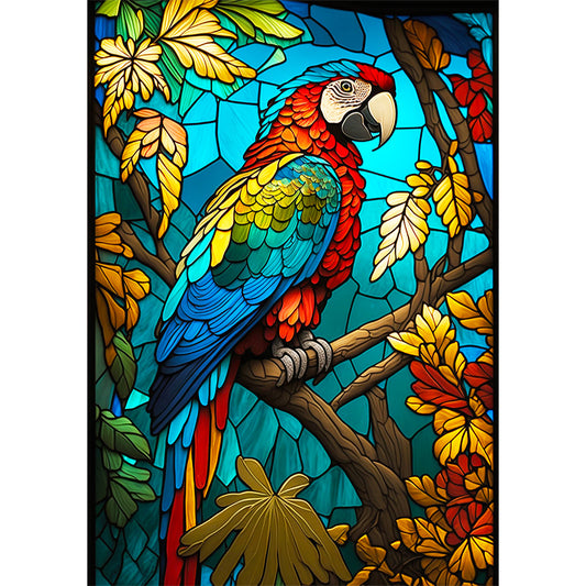 Blue Parrot Glass Painting - Full Round Drill Diamond Painting 30*40CM