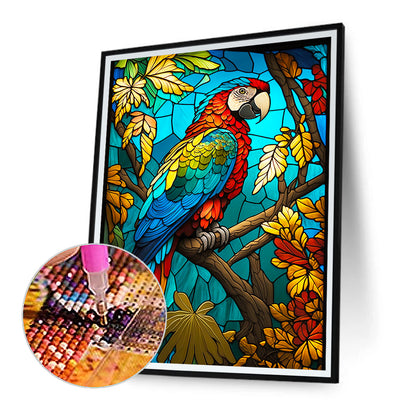 Blue Parrot Glass Painting - Full Round Drill Diamond Painting 30*40CM