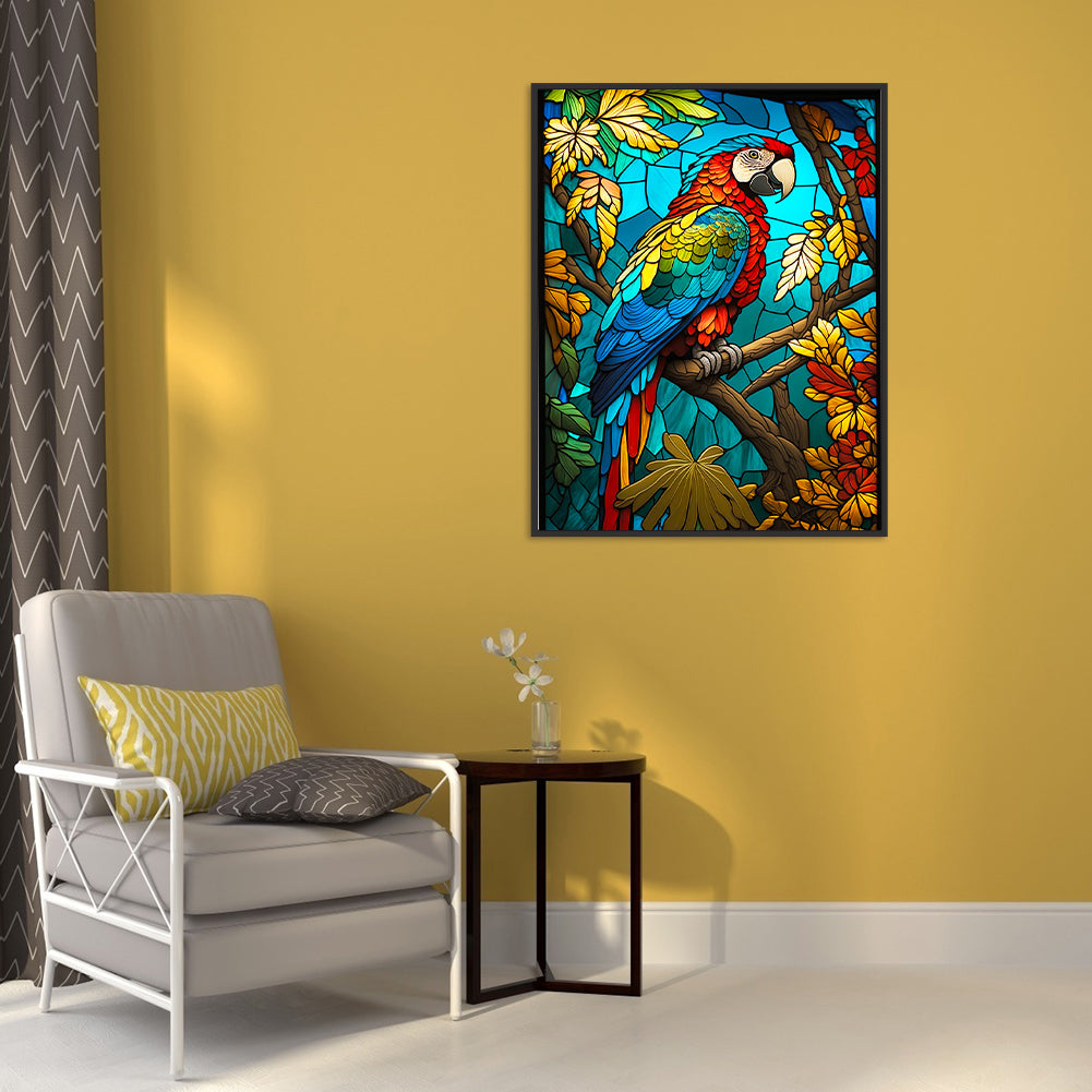 Blue Parrot Glass Painting - Full Round Drill Diamond Painting 30*40CM