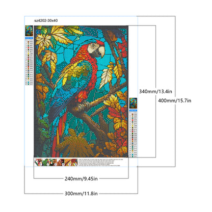 Blue Parrot Glass Painting - Full Round Drill Diamond Painting 30*40CM