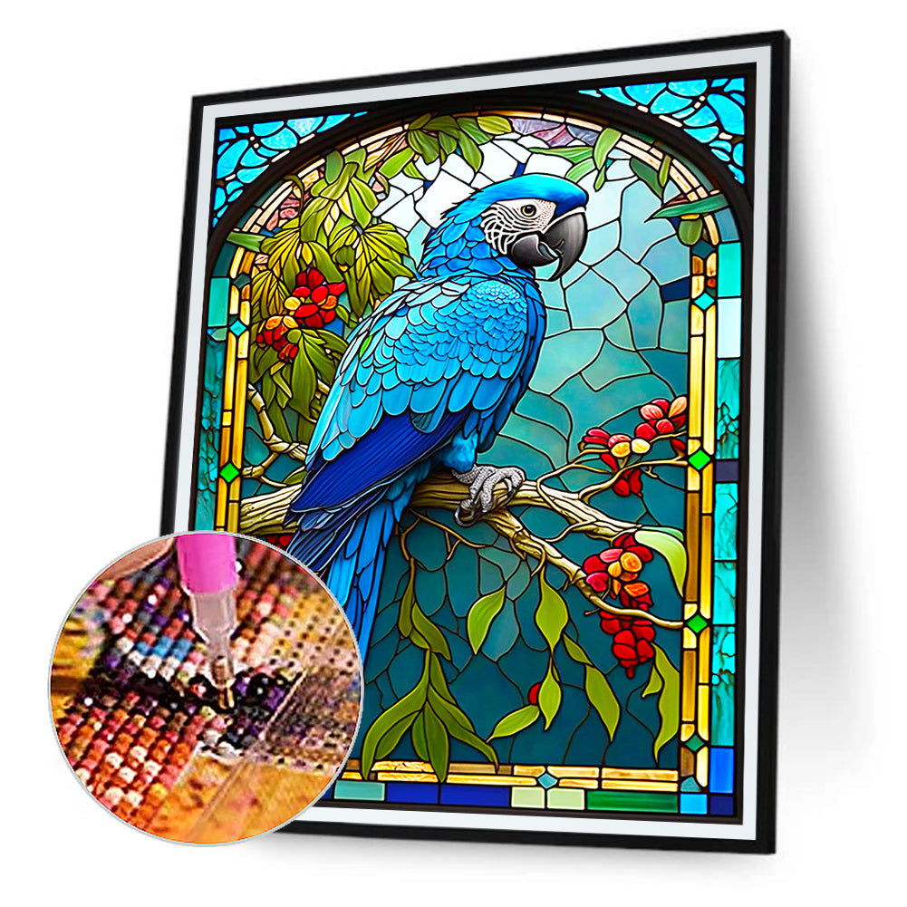 Blue Parrot Glass Painting - Full Round Drill Diamond Painting 30*40CM