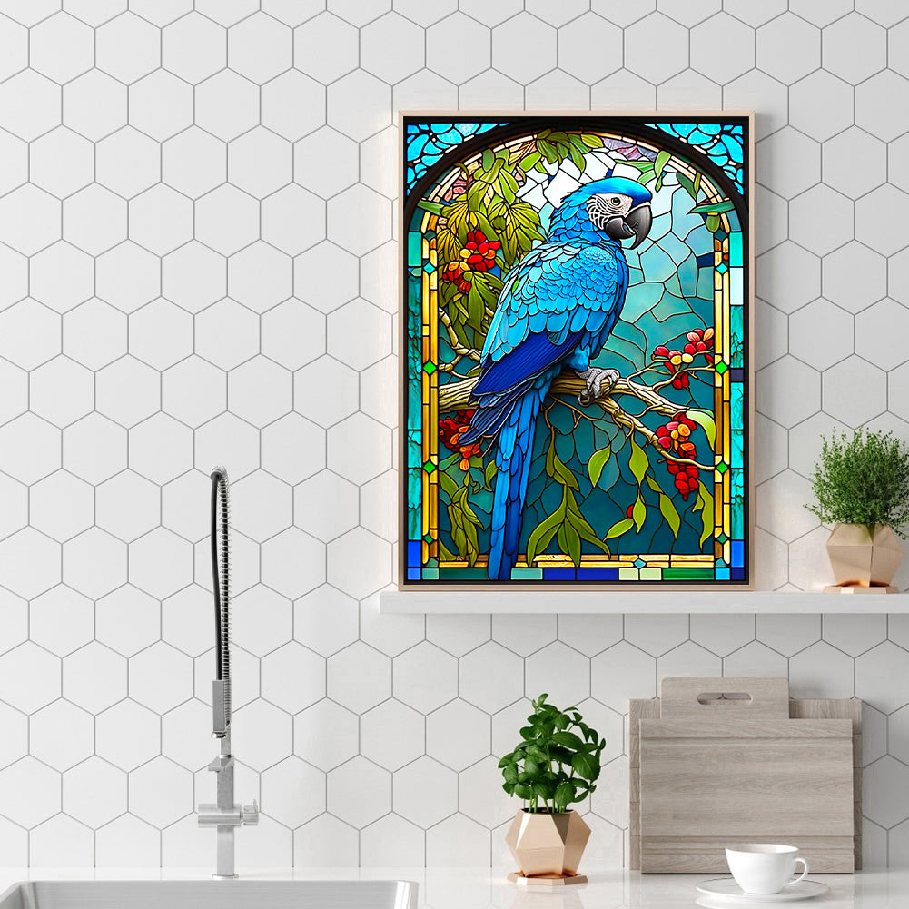 Blue Parrot Glass Painting - Full Round Drill Diamond Painting 30*40CM