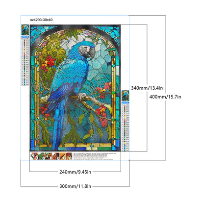 Blue Parrot Glass Painting - Full Round Drill Diamond Painting 30*40CM