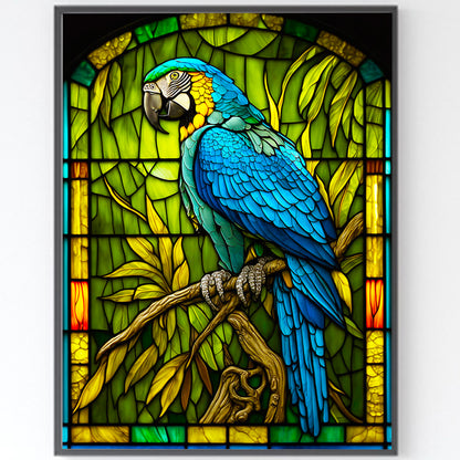 Blue Parrot Glass Painting - Full Round Drill Diamond Painting 30*40CM