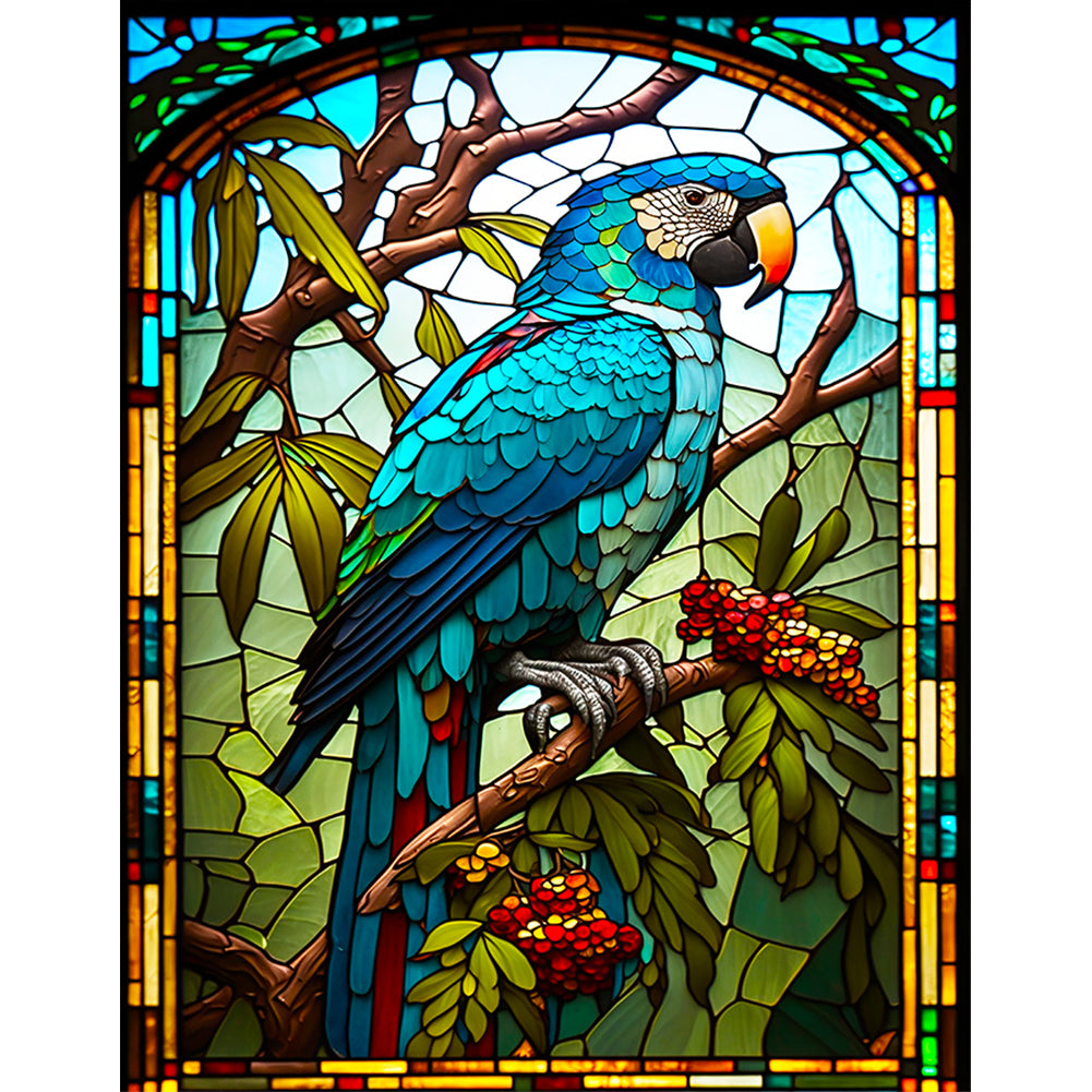 Blue Parrot Glass Painting - Full Round Drill Diamond Painting 30*40CM