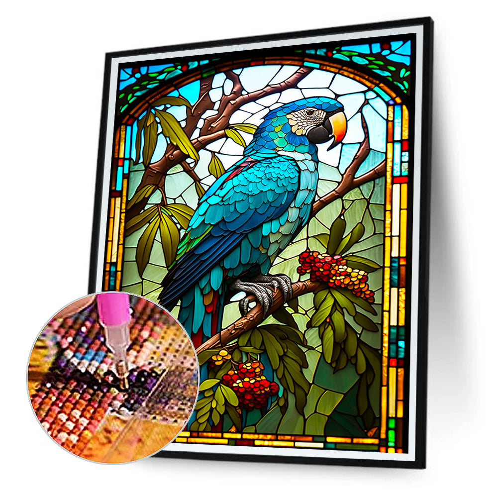 Blue Parrot Glass Painting - Full Round Drill Diamond Painting 30*40CM