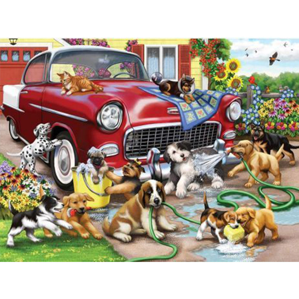 Animals Playing - Full Round Drill Diamond Painting 40*30CM