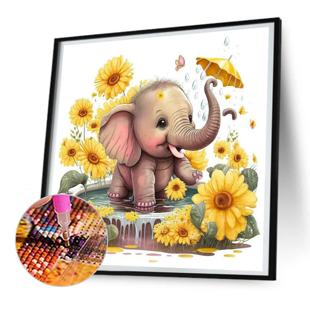 Flowers And Elephants - Full Round Drill Diamond Painting 30*30CM