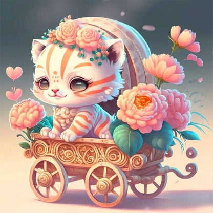 Flower And White Tiger - Full Round Drill Diamond Painting 30*30CM