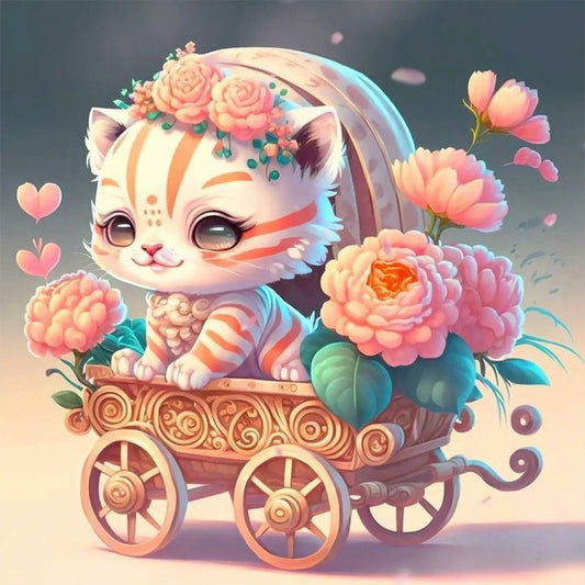 Flower And White Tiger - Full Round Drill Diamond Painting 30*30CM