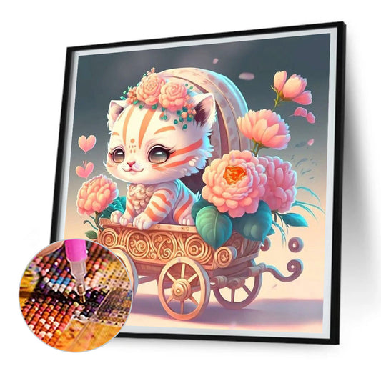Flower And White Tiger - Full Round Drill Diamond Painting 30*30CM