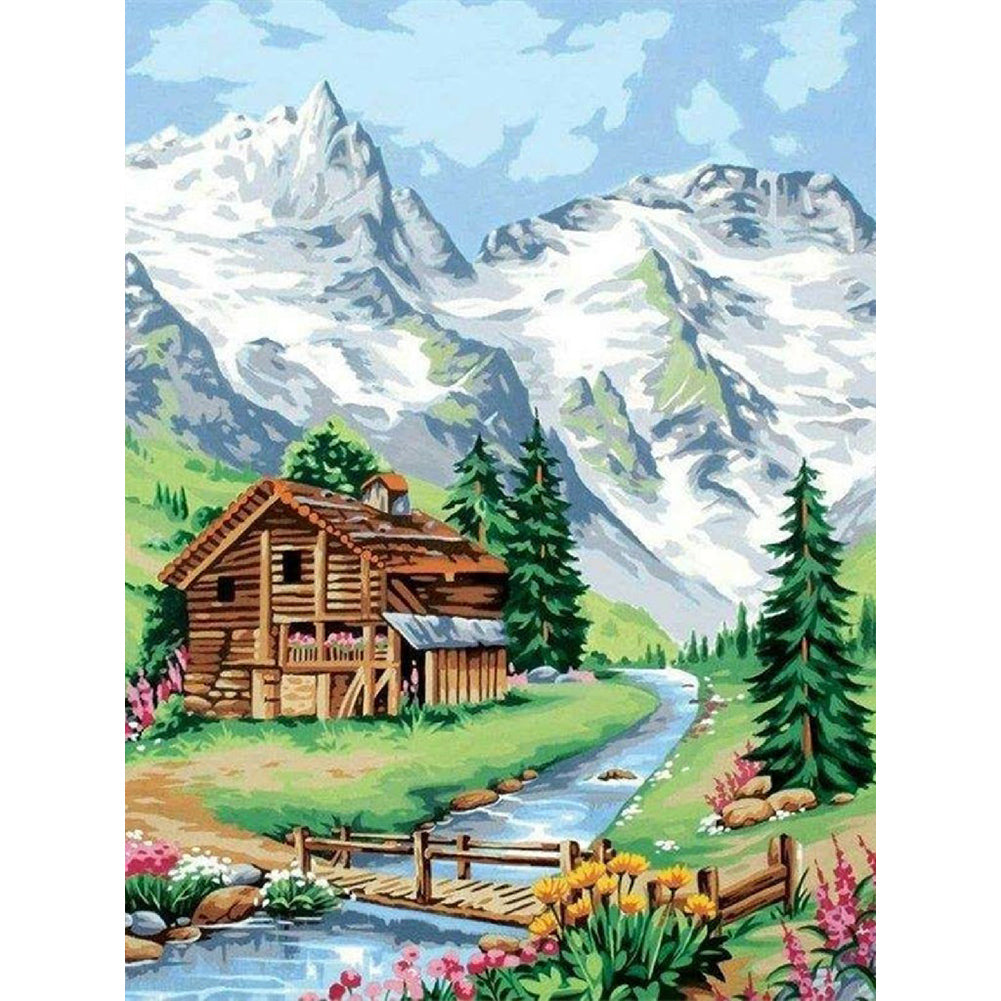 House Under Snow Mountain - Full Round Drill Diamond Painting 30*40CM