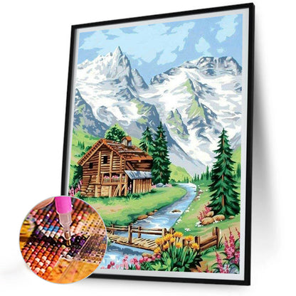 House Under Snow Mountain - Full Round Drill Diamond Painting 30*40CM