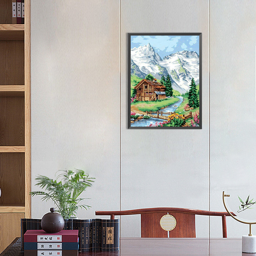 House Under Snow Mountain - Full Round Drill Diamond Painting 30*40CM