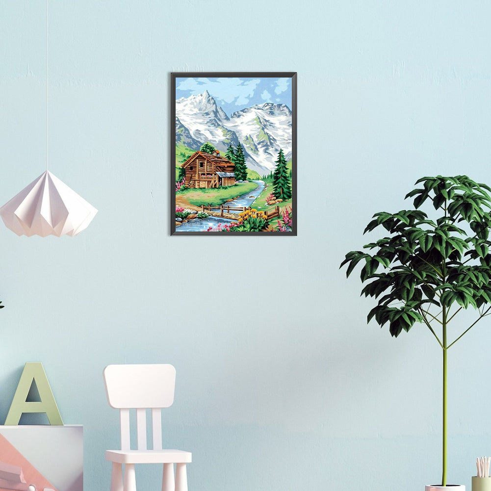 House Under Snow Mountain - Full Round Drill Diamond Painting 30*40CM