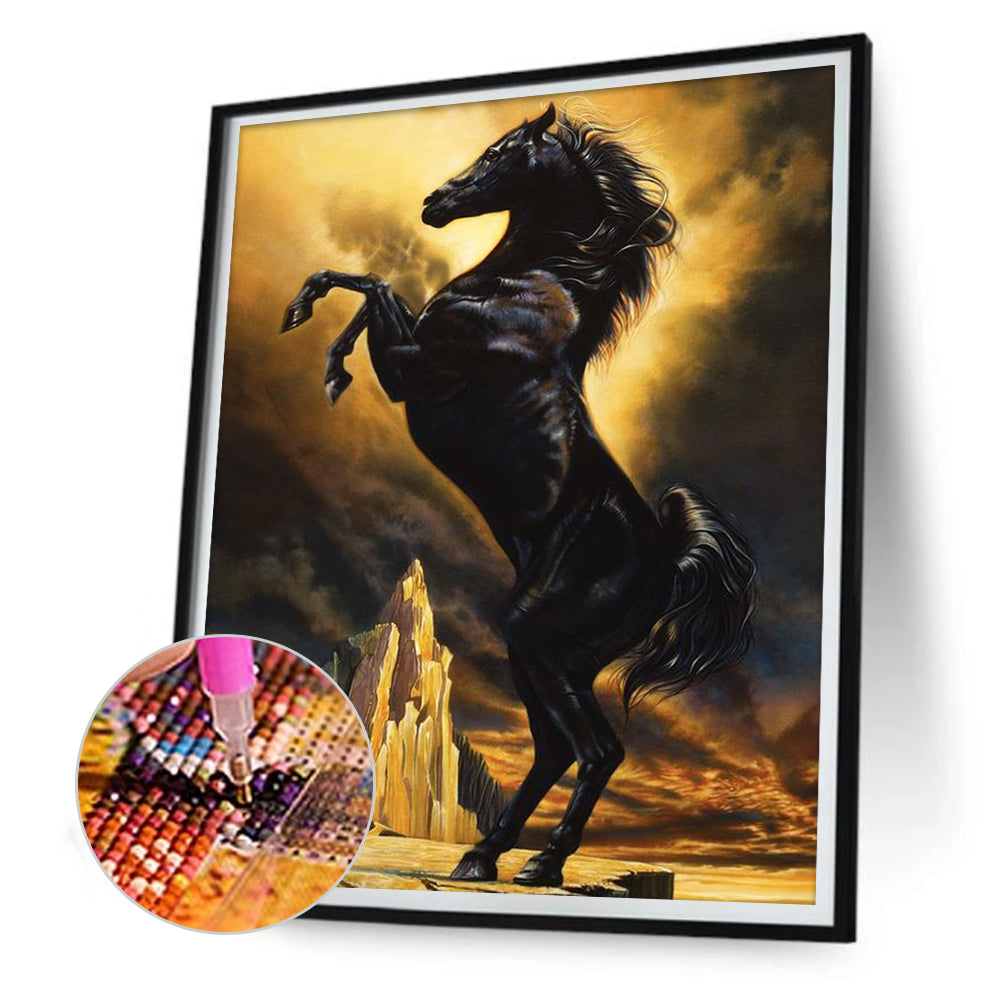 Jumping Dark Horse - Full Round Drill Diamond Painting 45*60CM