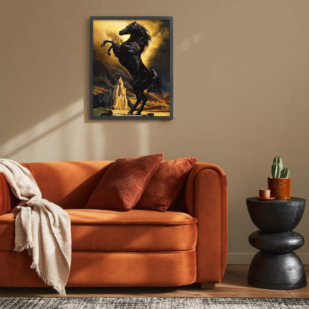 Jumping Dark Horse - Full Round Drill Diamond Painting 45*60CM