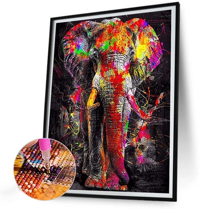 Splash Color Elephant - Full Round Drill Diamond Painting 30*40CM