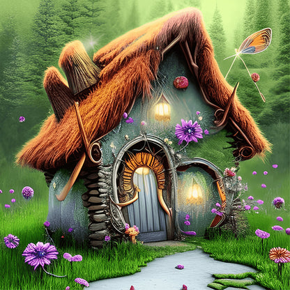 Magical Straw Cottage - Full Round Drill Diamond Painting 30*30CM