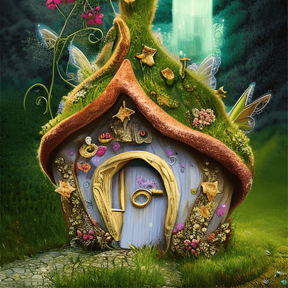 Magical Straw Cottage - Full Round Drill Diamond Painting 30*30CM