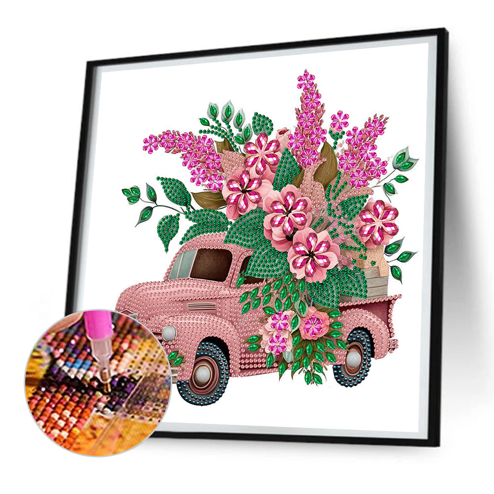 Pink Vintage Car - Special Shaped Drill Diamond Painting 30*30CM