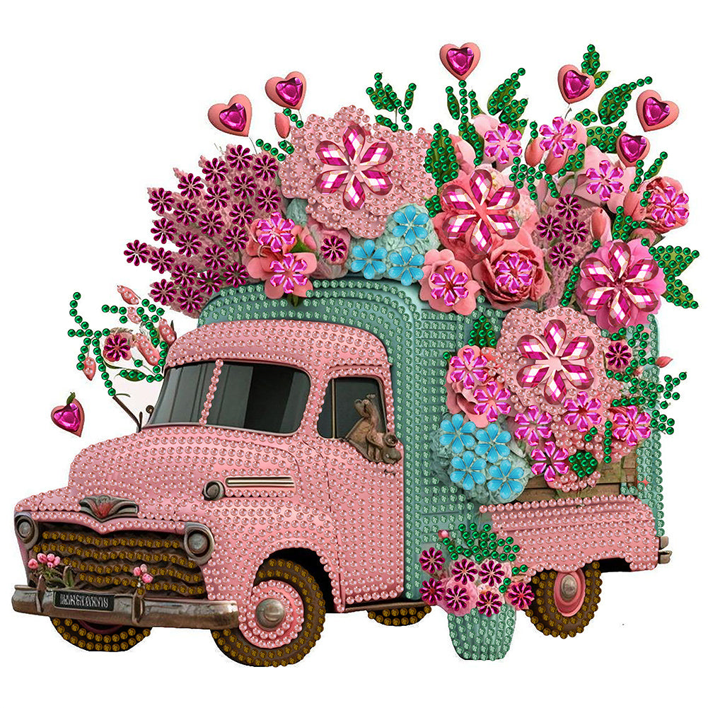 Pink Vintage Car - Special Shaped Drill Diamond Painting 30*30CM