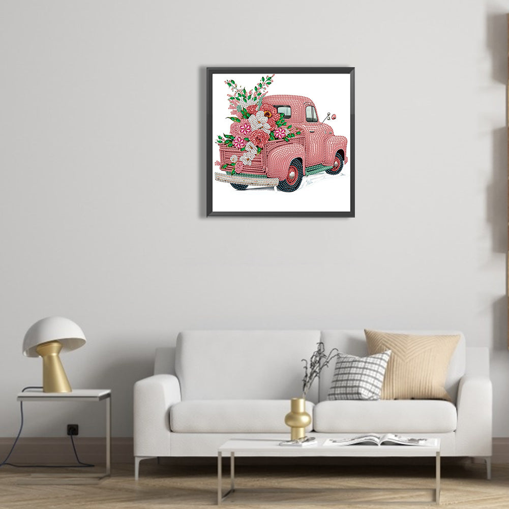 Pink Vintage Car - Special Shaped Drill Diamond Painting 30*30CM