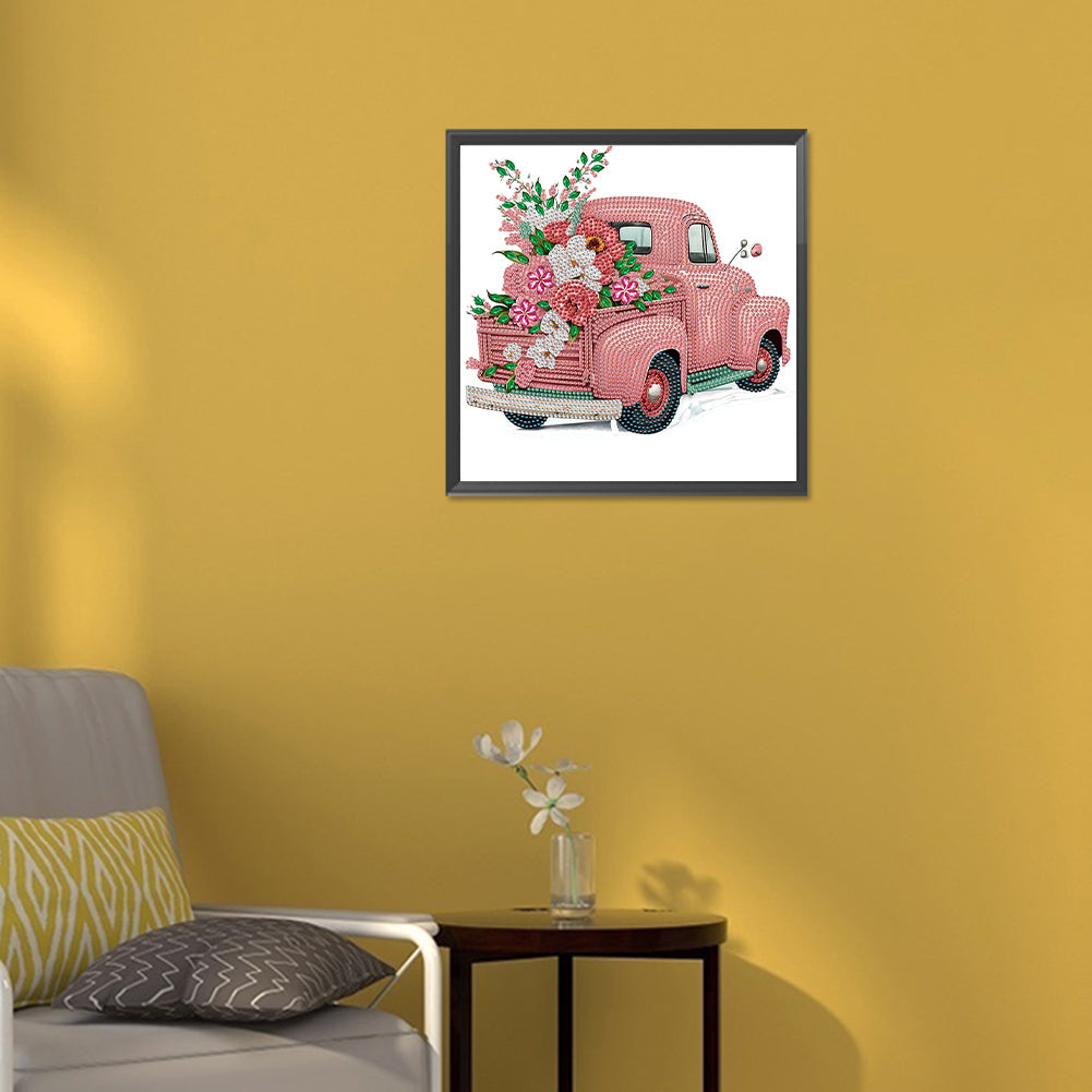 Pink Vintage Car - Special Shaped Drill Diamond Painting 30*30CM