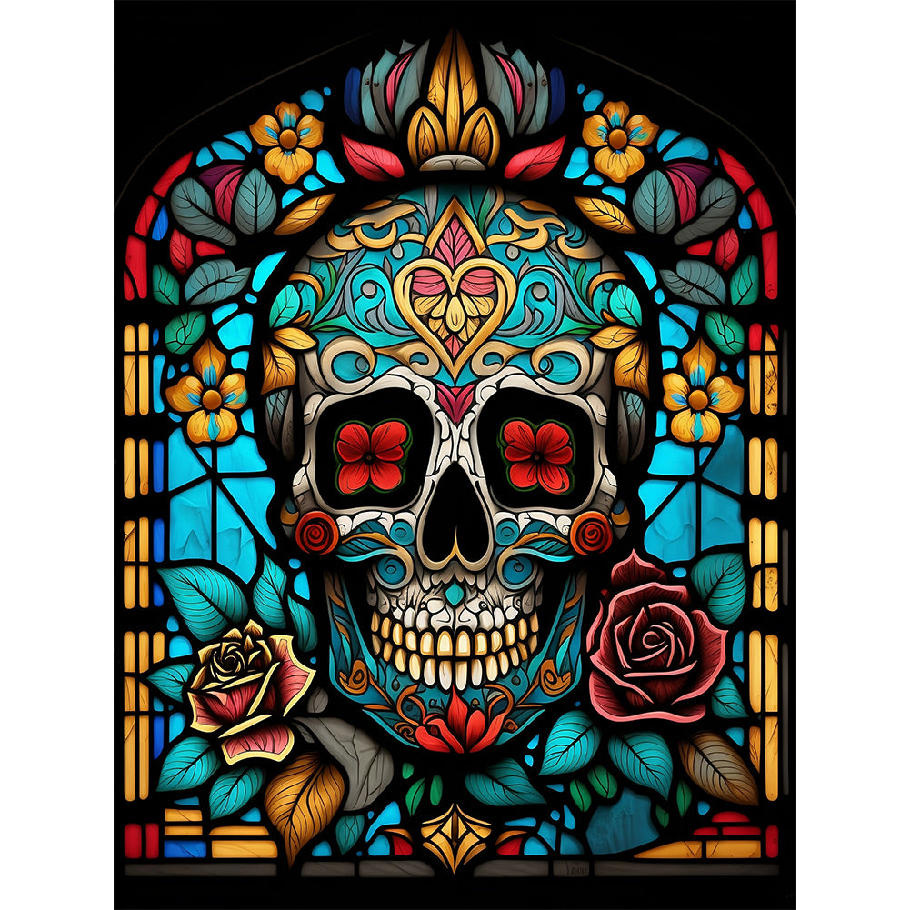 Skull Glass Painting - Full Round Drill Diamond Painting 30*40CM