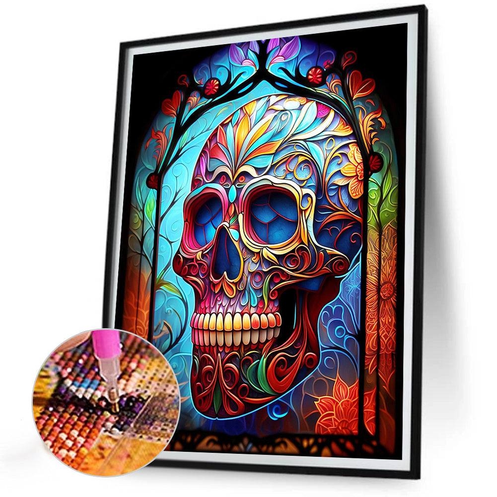 Skull Glass Painting - Full Round Drill Diamond Painting 30*40CM