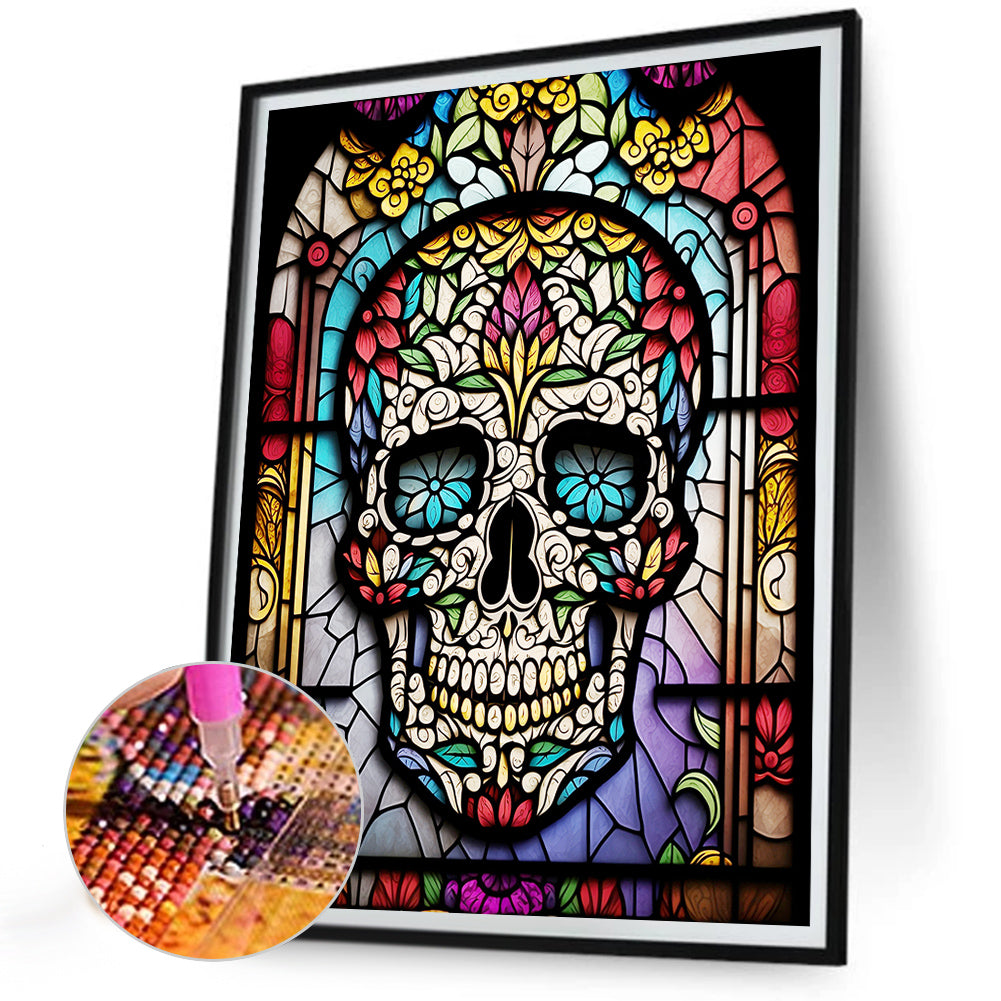 Skull Glass Painting - Full Round Drill Diamond Painting 30*40CM