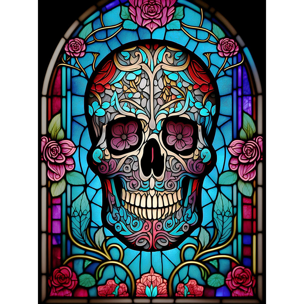 Skull Glass Painting - Full Round Drill Diamond Painting 30*40CM