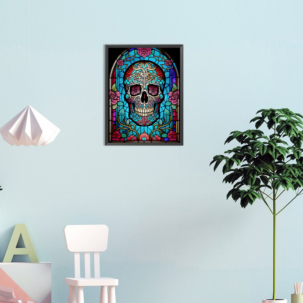 Skull Glass Painting - Full Round Drill Diamond Painting 30*40CM