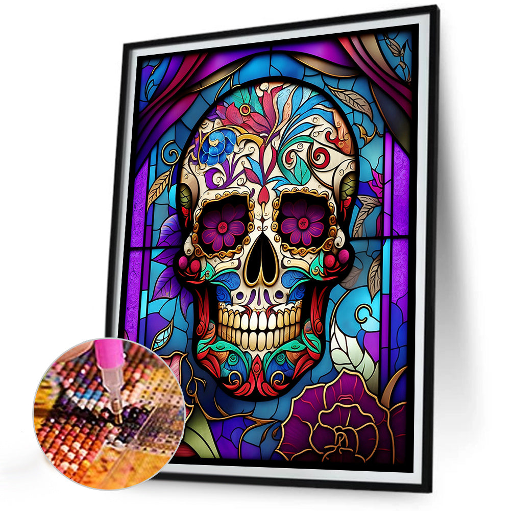 Skull Glass Painting - Full Round Drill Diamond Painting 30*40CM