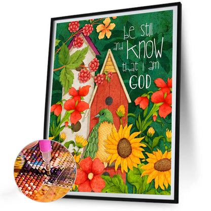 Green Bird And House - Full Round Drill Diamond Painting 30*40CM